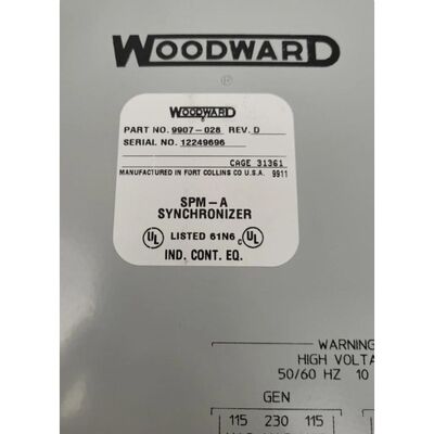 Woodward 9907-028 SPM-A Generator Synchronizer with 50/60 Hz Operation ±10° Phase Angle and Automatic Breaker Closure